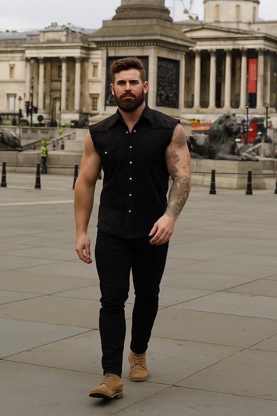 Distressed Black Denim Vest - Sleeveless Work Shirt - 265GSM Heavyweight Cotton Biker Top - Urbanity Grunge Aesthetic Punk Rock Vest XS-4XL