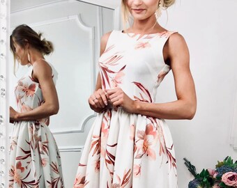 Brown Floral Print Asymmetrical Maxi Dress