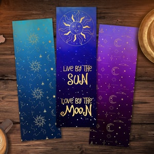 Sun and Moon Bookmarks, Set of 3 Printable Bookmark Quotes, Book Lover Gift, Moon Bookmarks, Instant Digital Download, Celestial Bookmarks