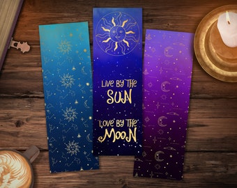 Sun and Moon Bookmarks, Set of 3 Printable Bookmark Quotes, Book Lover Gift, Moon Bookmarks, Instant Digital Download, Celestial Bookmarks