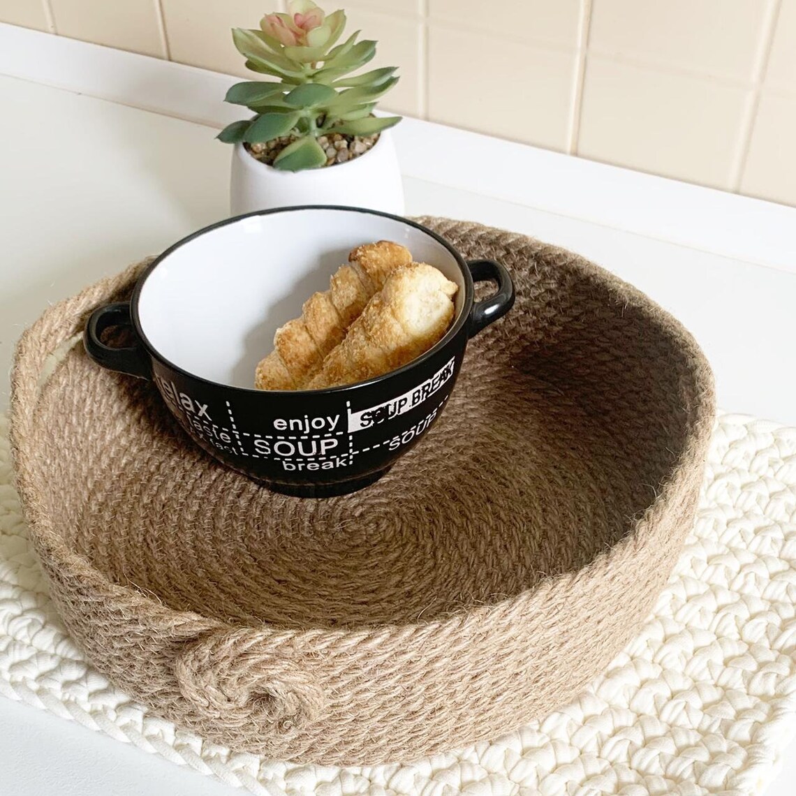 Ecofriendly basket Jute tray Rustic serving tray Etsy