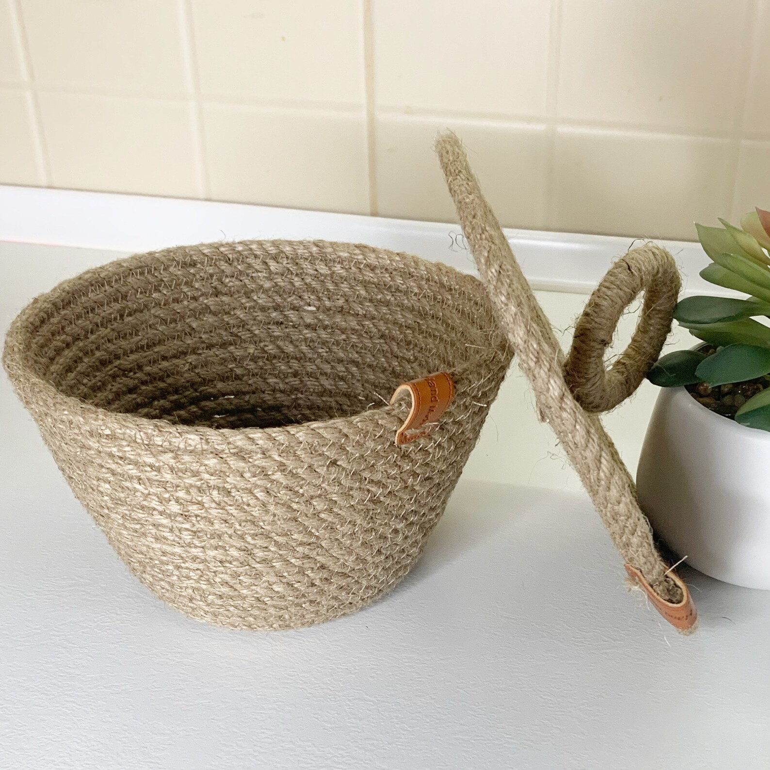 Small woven basket Basket with lid Rope bowl Etsy