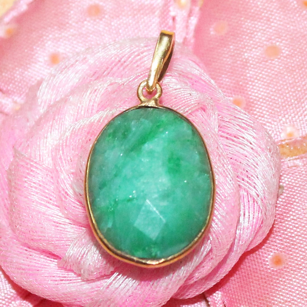 Solid Gold Jewelry Natural Emerald Necklace Birthstone Necklace 9k 14k