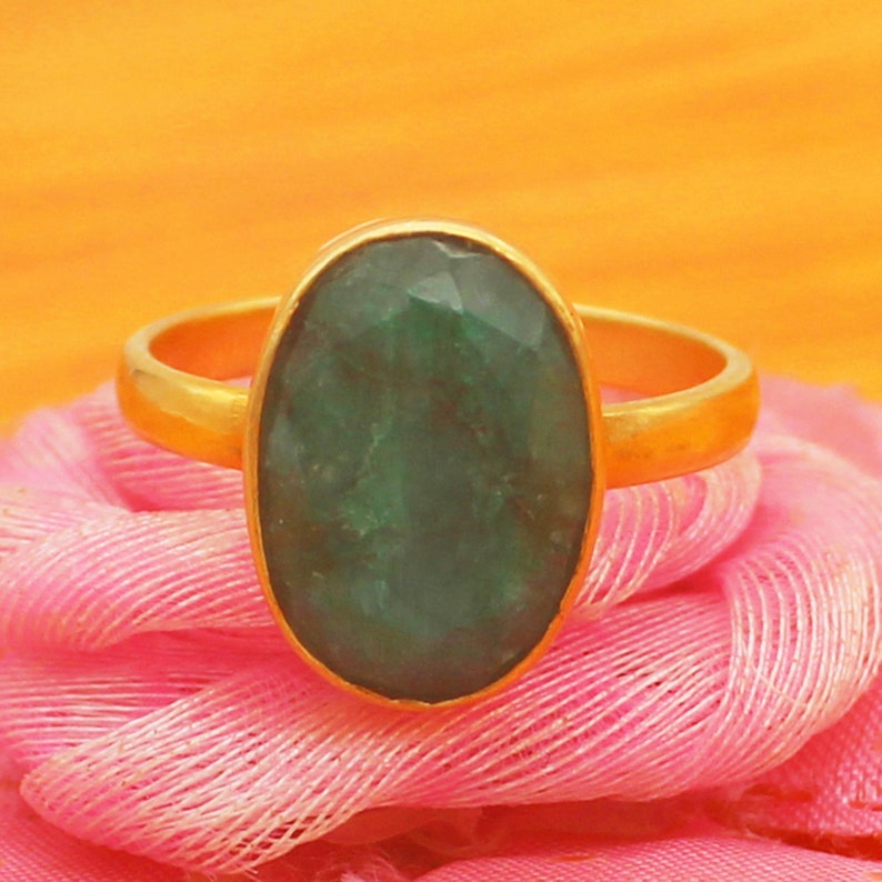 Solid Gold Jewelry Natural Emerald Gemstone Handmade Ring 9k Etsy