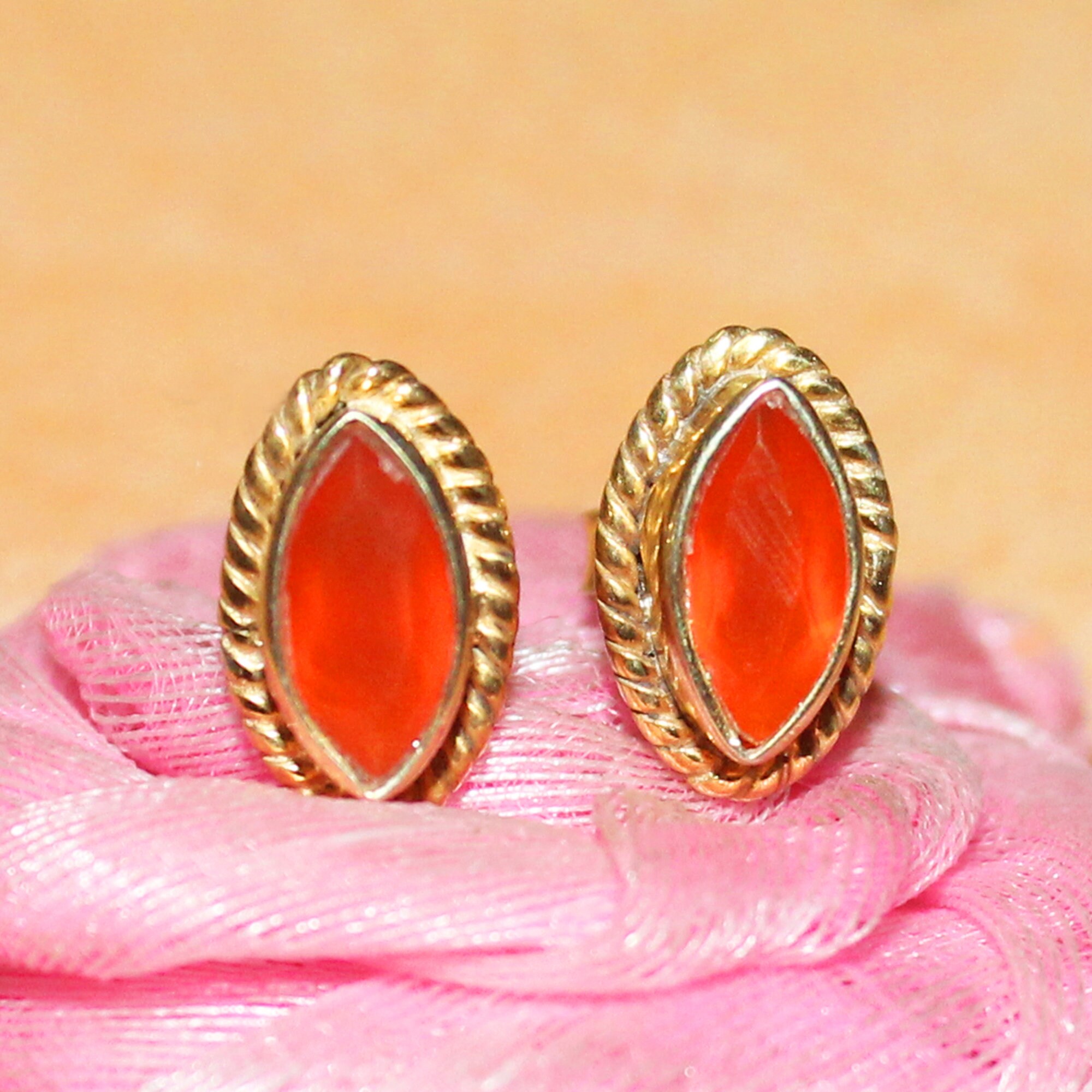 Solid Gold Jewelry Genuine Carnelian Earrings Birthstone Earrings 9k
