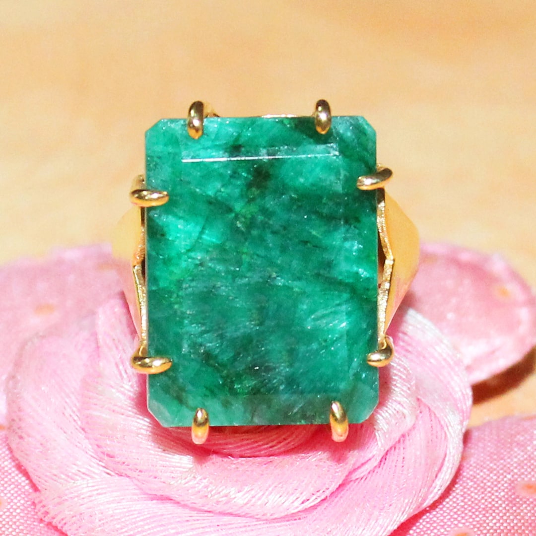 Solid Gold Jewelry Natural Emerald Ring Birthstone Ring 9k 14k 18k 22k