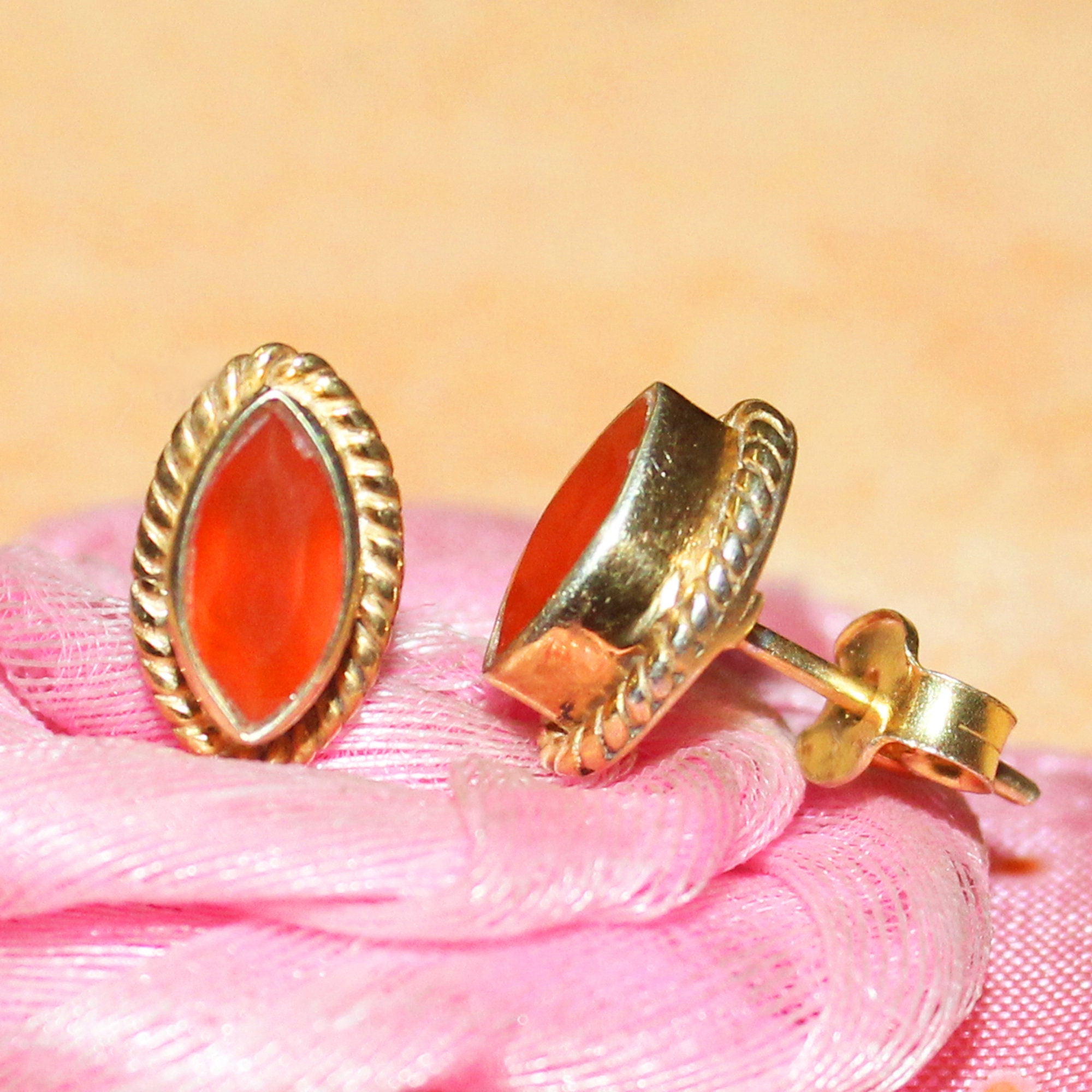 Solid Gold Jewelry Genuine Carnelian Earrings Birthstone Earrings 9k