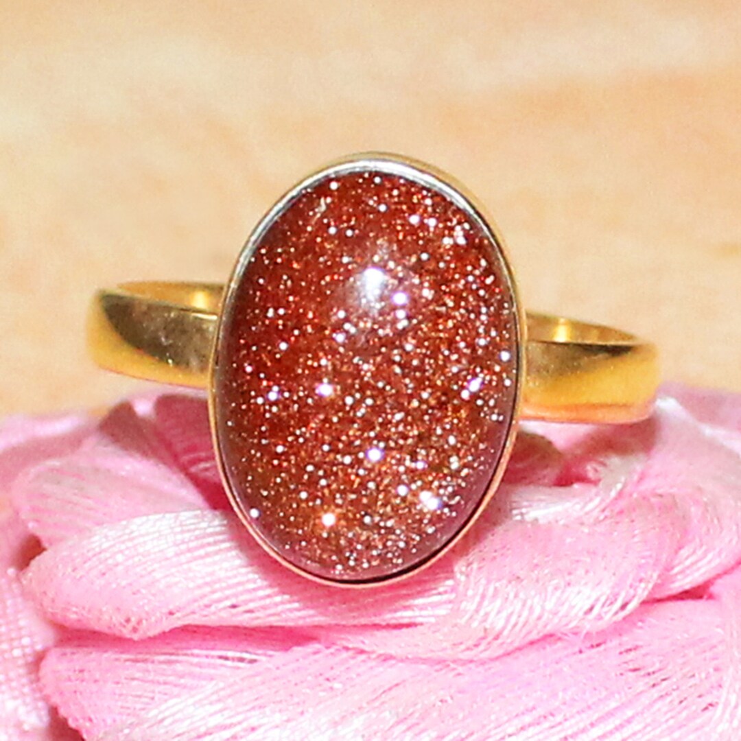 Solid Gold Jewelry Sunstone Ring Birthstone Ring 9k 14k 18k 22k Gold