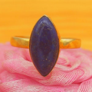 Solid Gold Jewelry Lapis Lazuli Ring Birthstone Ring 9k 14k 18k 22k Gold Ring Handmade Jewelry