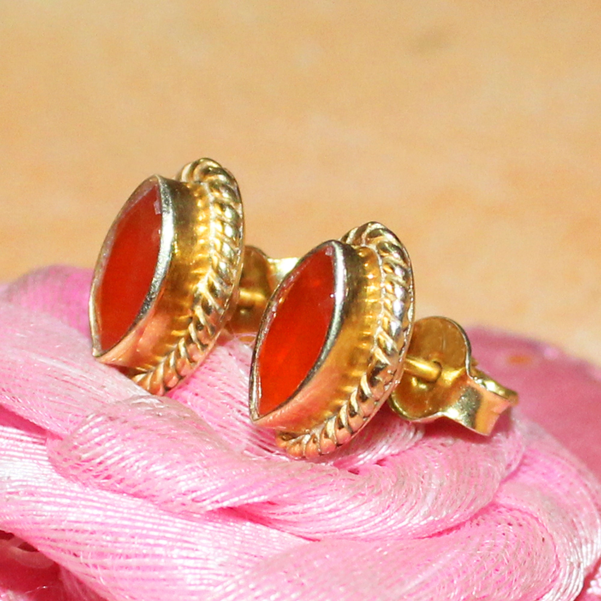 Solid Gold Jewelry Genuine Carnelian Earrings Birthstone Earrings 9k
