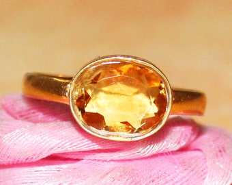 Solid Gold Jewelry Golden Topaz Ring Natural Citrine Birthstone Ring 9k 14k 18k 22k Gold Ring Gemstone Jewelry, Gift For Her