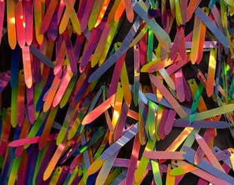 Iridescent Sword Shape Sequin on Mesh Base 54 inch Different Colors Sold by the Yard