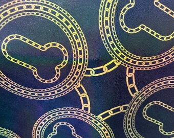 Mature content: penis/dick with chains print on nylon spandex fabric sold by the yard