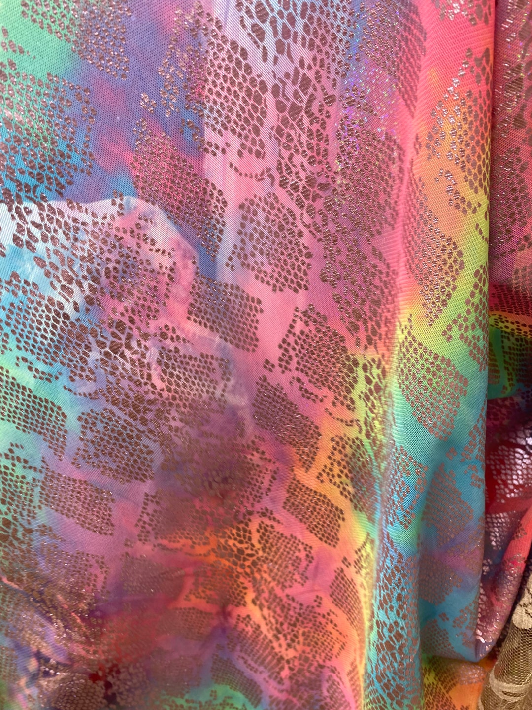 Rainbow Tie Dye Snakeskin Print on Mesh Fabric Sold by the Yard - Etsy