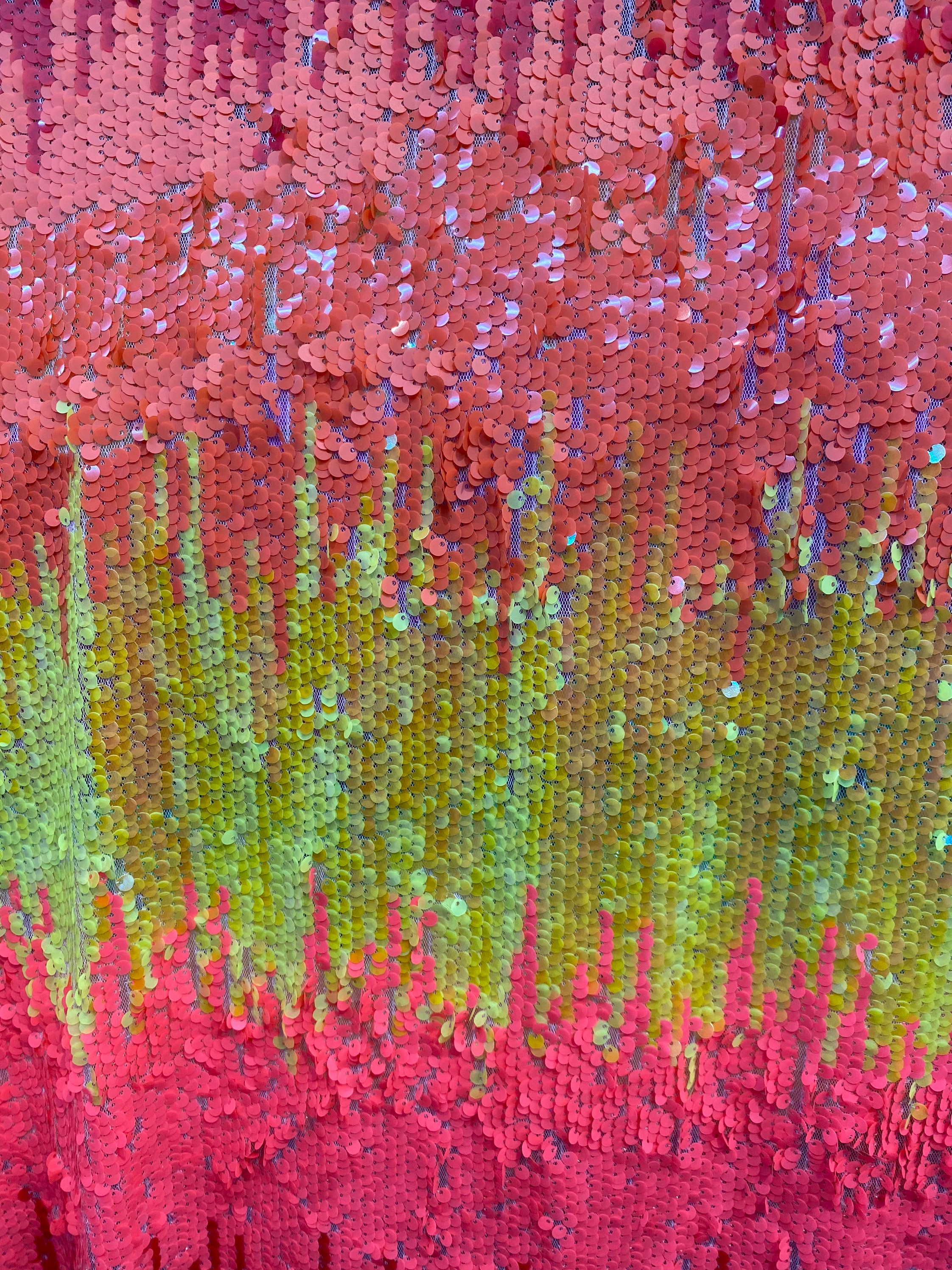 Sequins Color Combination Multi-color Rainbow Wave Designs Stretch Sequins 2 Way on White Mesh ...