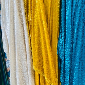 Multicolor velvet leopard/cheetah print four-way velvet burnout stretch polyester fabric sold by the yard.