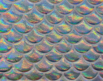 Mermaid Fish Scales Spandex Fabric White/Silver Iridescent Sold By Yard