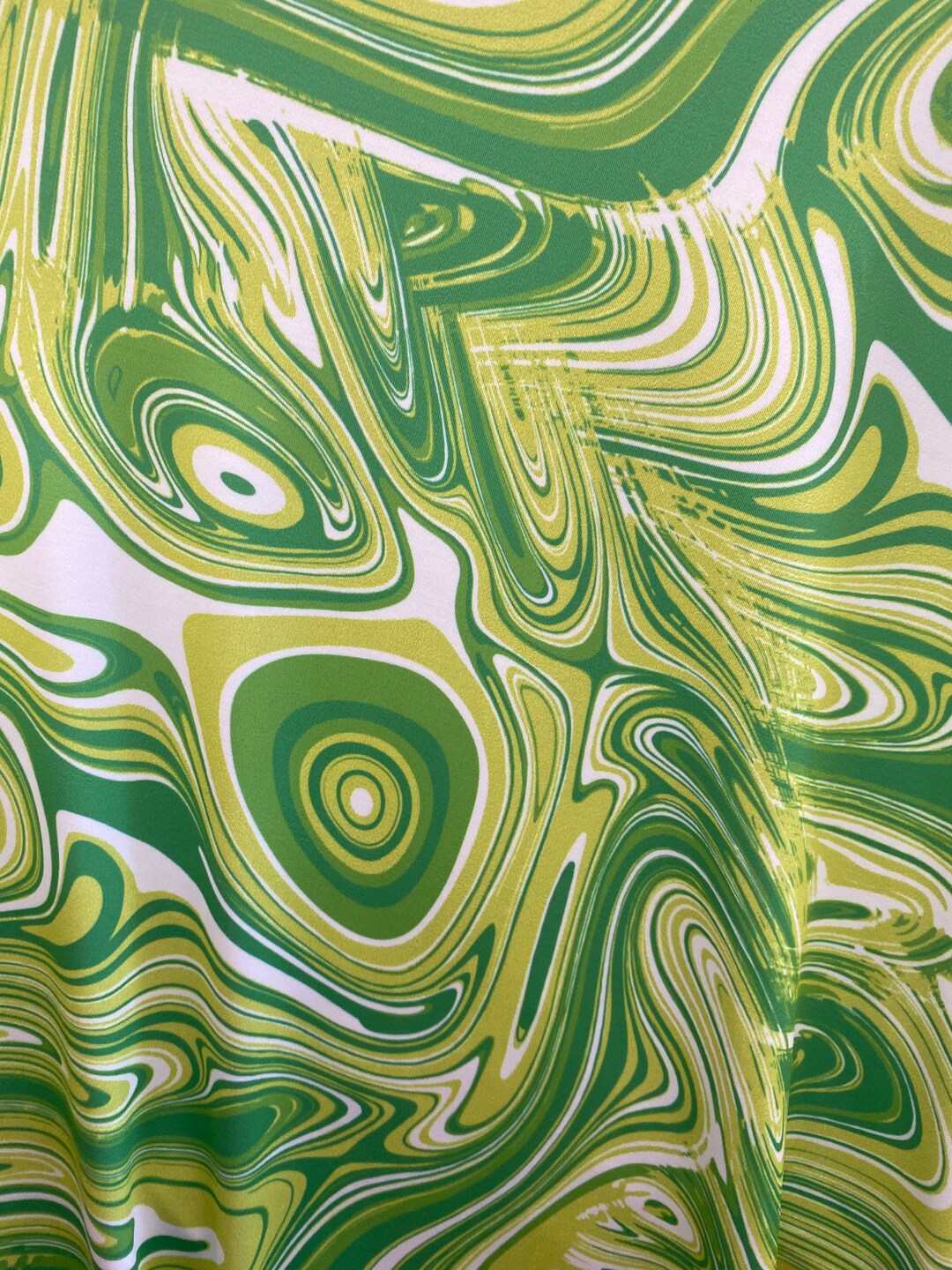 Green Abstract Swirls/marble Print on Nylon Spandex Four Way Stretch