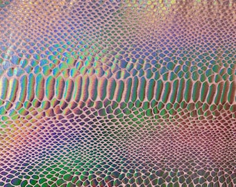 Iridescent Snakeskin Print Fabric, Pink Base, 4-Way Stretch - Sold by the Yard