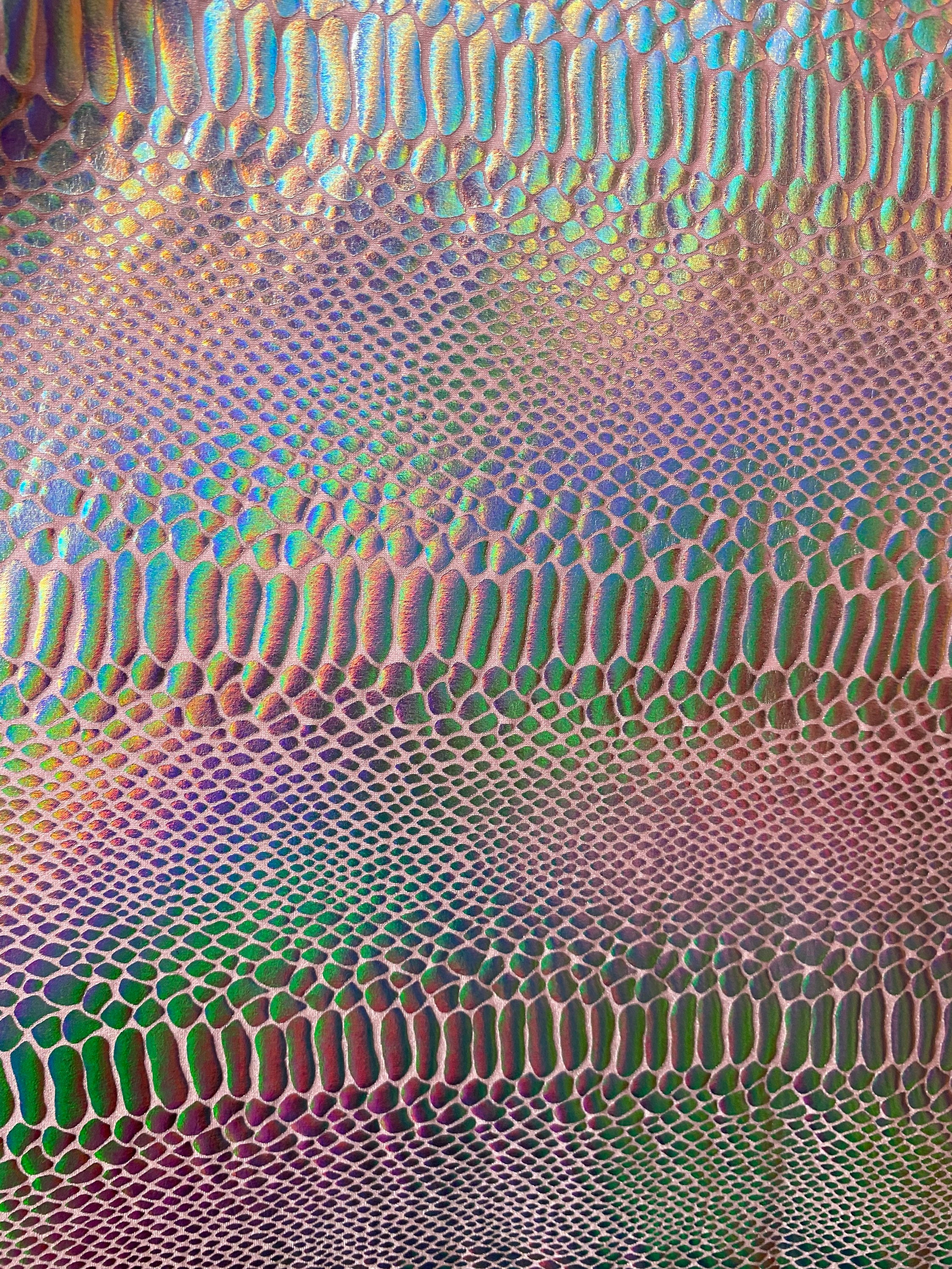 Iridescent Snakeskin Print on Pink Base. Silver Iridescent