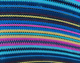Crochet multicolor stripes on poly spandex four way stretch fabric sold by the yard