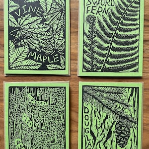 Juego de 4 tarjetas de felicitación con plantas nativas del Noroeste del Pacífico
