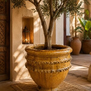 Large Mustard Ceramic Planter, Moroccan Pottery Plant Pot, Rustic Mediterranean Garden Decor, Handmade Style Planter, Boho Wabi Sabi Pot