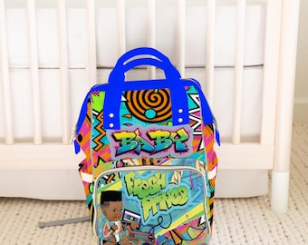 Fresh Prince Boy Baby boy Backpack Personalized Diaper Clothing Bottles Bag Print RB Baby Shower Gift Mommy Daddy African American