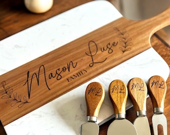 Engraved Marble Wood Cutting Board: Personalized Charcuterie Serving Board