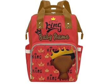 Little King Black boy Joy Backpack Pañal personalizado Ropa Botellas Bolsa Imprimir RB Baby Shower Regalo Mamá Papá Afroamericano