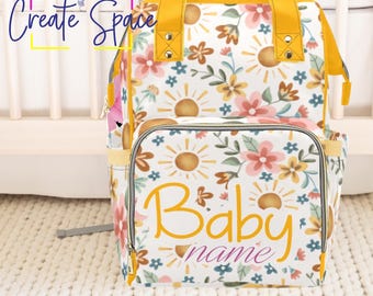 Custom Floral Diaper Backpack: Personalized Wildflower Baby Bag