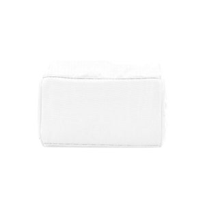 May include: White canvas tote bag with a zipper closure.