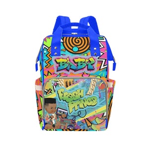Fresh Prince Boy Baby boy Backpack Personalized Diaper Clothing Bottles Bag Print RB Baby Shower Gift Mommy Daddy African American