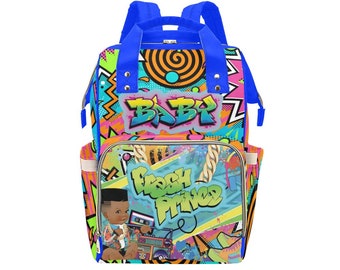 Fresh Prince Boy Baby boy Backpack Personalized Diaper Clothing Bottles Bag Print RB Baby Shower Gift Mommy Daddy African American