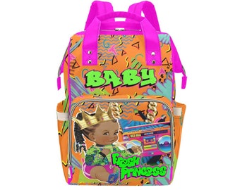 Fresh Princess Baby Girl Backpack Personalized Diaper Clothing Bottles Bag Print RB Baby Shower Gift Mommy Daddy African American