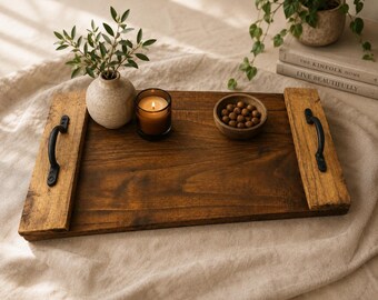 Bandeja de madera recuperada artesanal: Tabla de desayuno rústica de estilo rústico