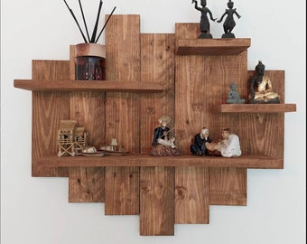 Estante de pared rústico de madera / Decoración del hogar bohemia hecha a mano / Arte de pared de granja