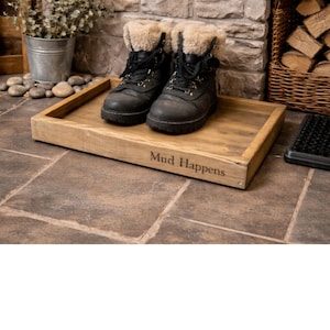 Reclaimed Wood Boot Tray – Handmade Welly Shoe Storage, Option to Personalise