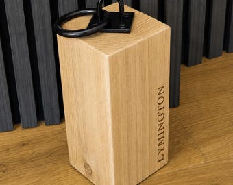 Tope de puerta personalizado de roble recuperado / Tope de puerta de madera grabado / Detalle rústico para el hogar