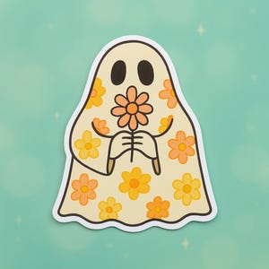 Flower Ghost Vinyl Sticker – 2” Cute Aesthetic Design