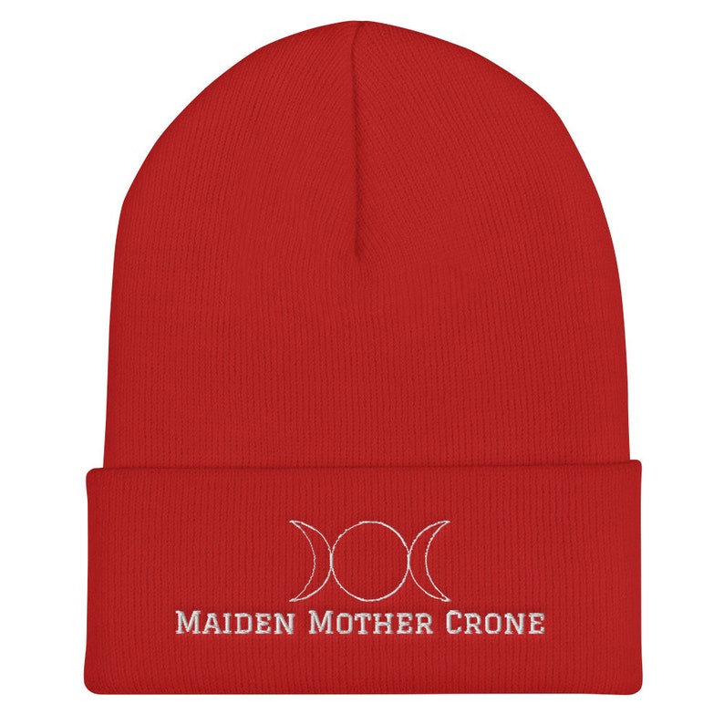 Womens Clothing Goddess Embroidered Beanie Hat Toque Maiden Mother Crone Triple Goddess Wicca Themed
