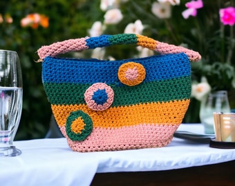 Ariadne Art Deco Bag - Colourful Mod Purse - Crochet Bag - Handmade Crochet Purse - Abstract Mod 60s Inspired