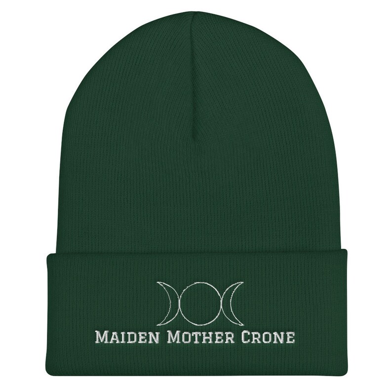 Womens Clothing Goddess Embroidered Beanie Hat Toque Maiden Mother Crone Triple Goddess Wicca Themed