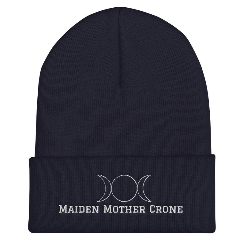 Womens Clothing Goddess Embroidered Beanie Hat Toque Maiden Mother Crone Triple Goddess Wicca Themed