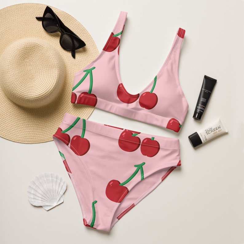 Sustainable Cherry High Waisted Recycled Bikini Swimsuit Etsy