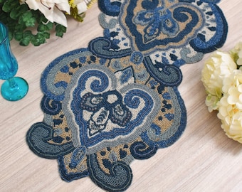 ALL SIZES Handmade table runner, beaded table runner, Blue multi color, luxury beaded mat, hand beaded runner, Table Mat, Gift For Her Gift