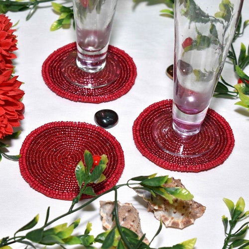 Coasters Set of 4/6 Drink Coasters Beaded Coasters Gift for Etsy