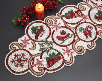 ALL SIZES Christmas handmade beaded table runner, multicolor luxury beaded runner, centerpiece table decoration Gift