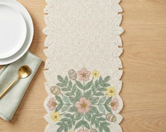 ALL SIZES Colorful Floral Beaded Table Runner - Handcrafted Spring Decor