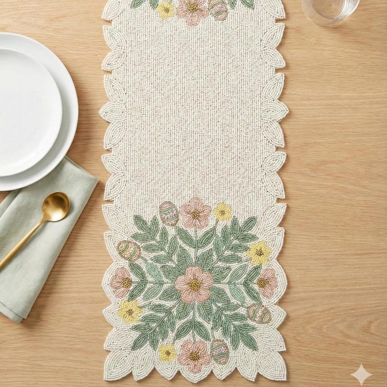 ALL SIZES Colorful Floral Beaded Table Runner - Handcrafted Spring ...